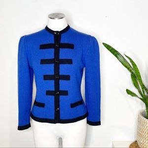Vintage | Saks 5th Avenue 80s Cobalt Blue Cardigan Sweater Sgt. Pepper's Stripes